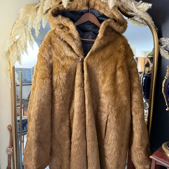 Roamans Black & Brown Reversible Faux Fur Full‑Length Trench Coat Plus Size Cozy - Picture 6 of 16